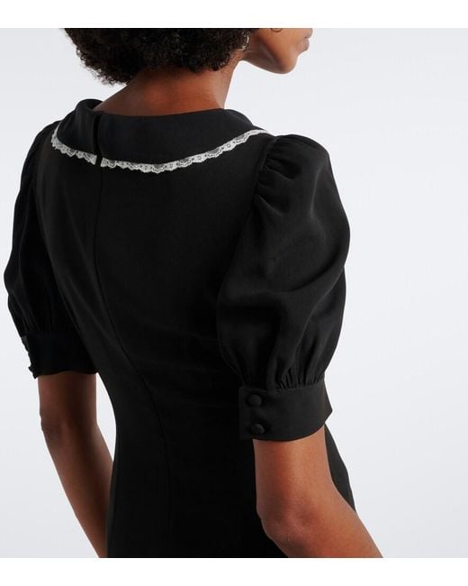 Alessandra Rich Black Lace-Trimmed Cady Midi Dress