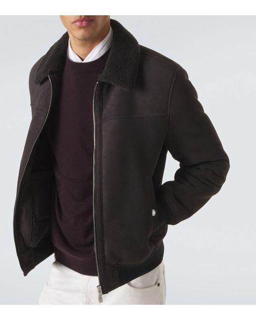 Eleventy Black Shearling-Lined Suede Jacket for men