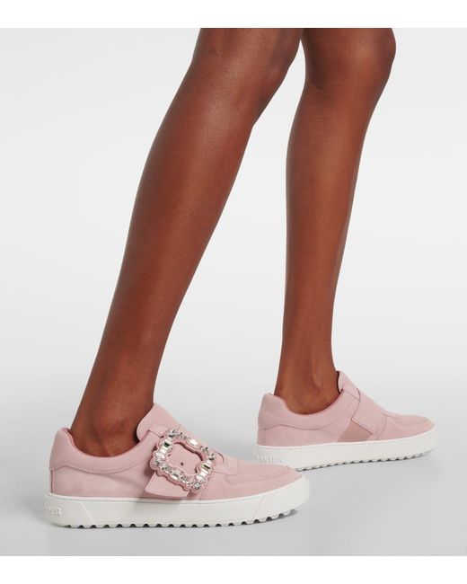 Roger Vivier Pink Very Vivier Embellished Leather Sneakers