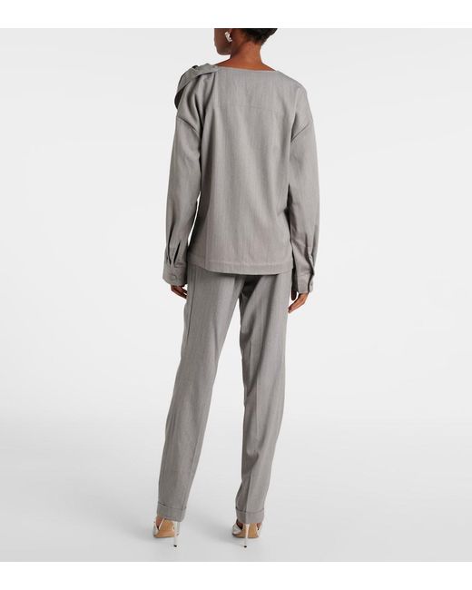 JACQUES WEI Gray Embellished Wool Blouse