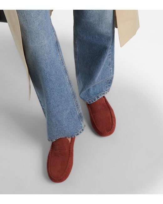 Tod's Red Gommino Bubble Suede Driving Shoes