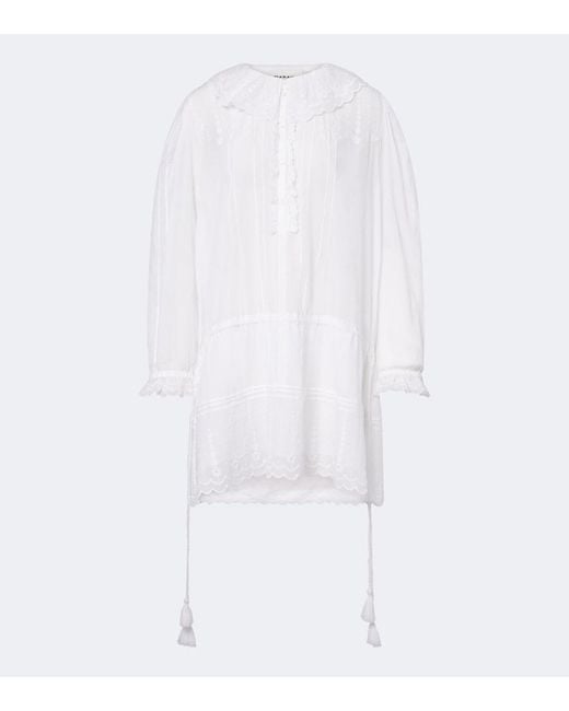 Isabel Marant White Lenora Embroidered Cotton Voile Minidress