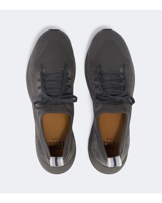 Fedeli Black Knitted Suede-Trimmed Sneakers for men