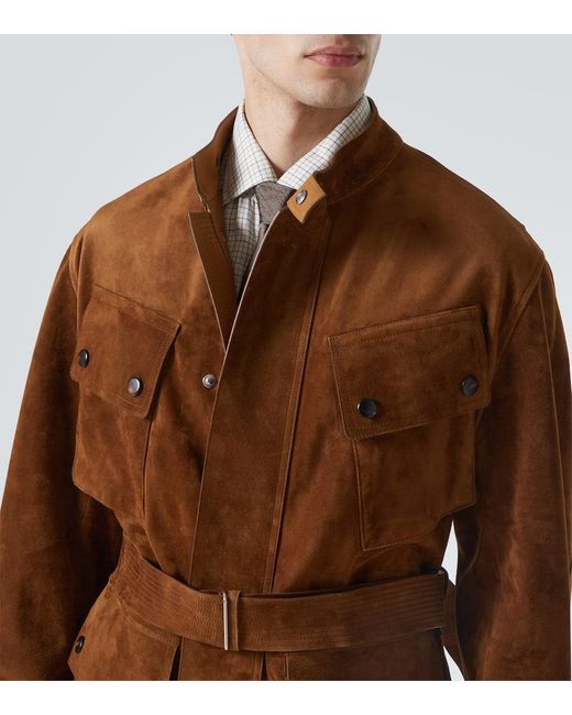 Dunhill Brown Belted Suede Field Jacket for men