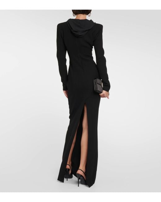 Monot Black Hooded Crepe Maxi Dress