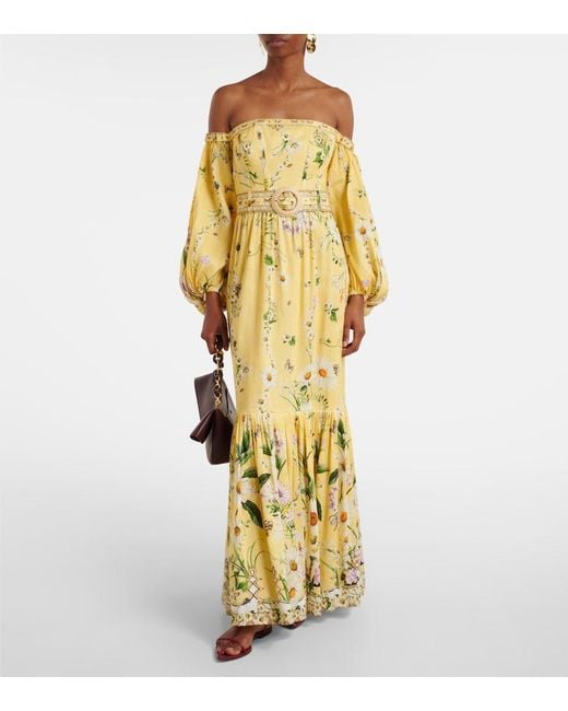 Camilla Yellow Floral Linen And Silk Corset Dress