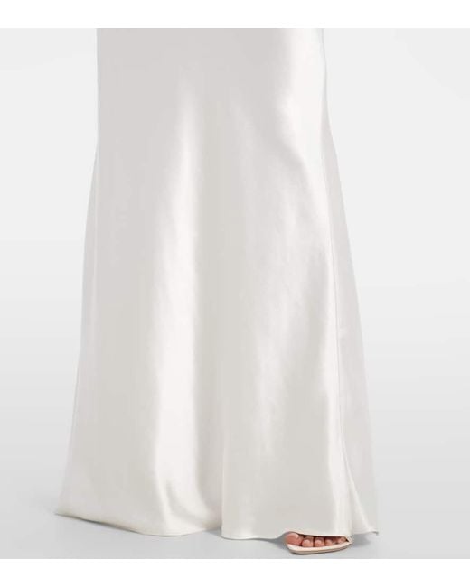 Self-Portrait White Bridal Peplum Satin And Boucle Maxi Dress