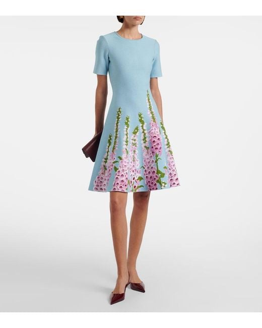Oscar de la Renta Blue Floral Jacquard Minidress