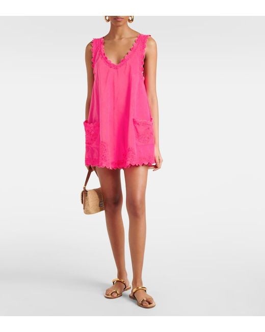 Juliet Dunn Pink Besticktes Minikleid Aus Baumwollpopeline