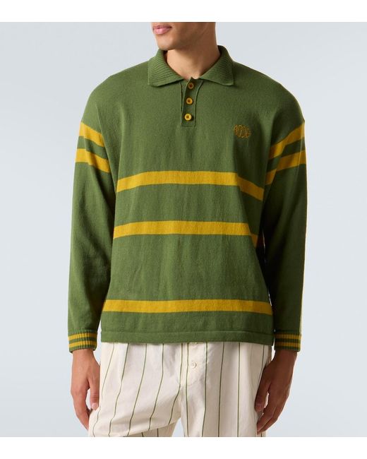 Bode Green Striped Virgin Wool Polo Sweater for men