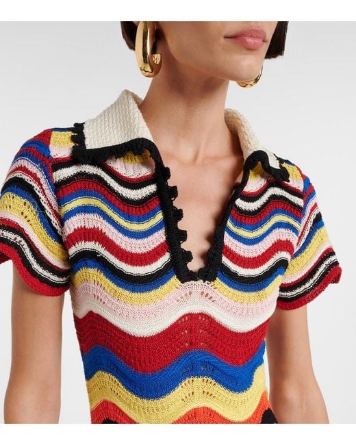 LaDoubleJ Red Chevron Crochet Cotton Polo Dress