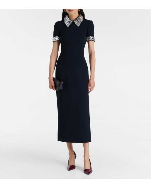 David Koma Black Embellished Cady Midi Dress