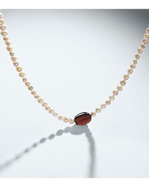 Ileana Makri White 9Kt Beaded Necklace With Freshwater Pearls And Hessonite for men