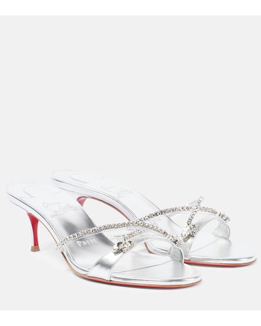 Christian Louboutin White Queen 55 Embellished Leather Sandals