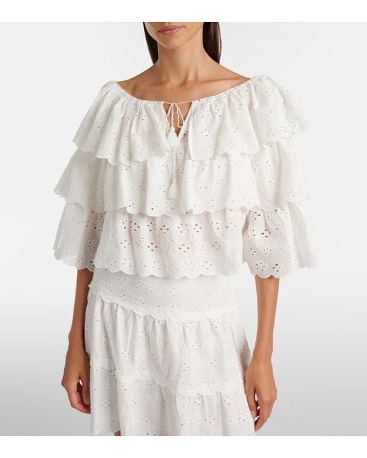 Top De Algodon Con Bordado Ingles Rixo de color White