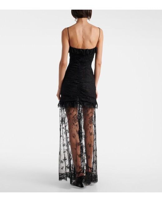 Alessandra Rich Black Bow-Detail Cotton-Blend Lace Gown