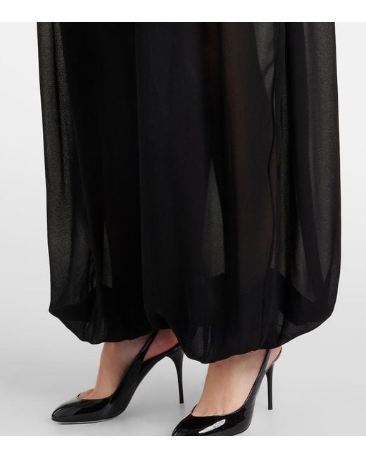 Alaïa Black Peplum Georgette Wide-Leg Pants