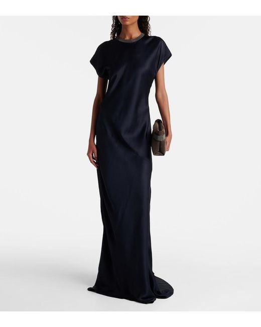 brunello cucinelli blue dress Brunello Cucinelli Monili-Shoulder Belted Midi Dress Blue Cotton Size Celebrity Owned