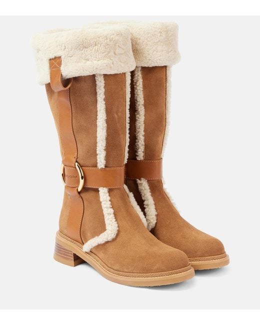 See By Chloé Brown New Ring Suede And Shearling Knee-High Boots