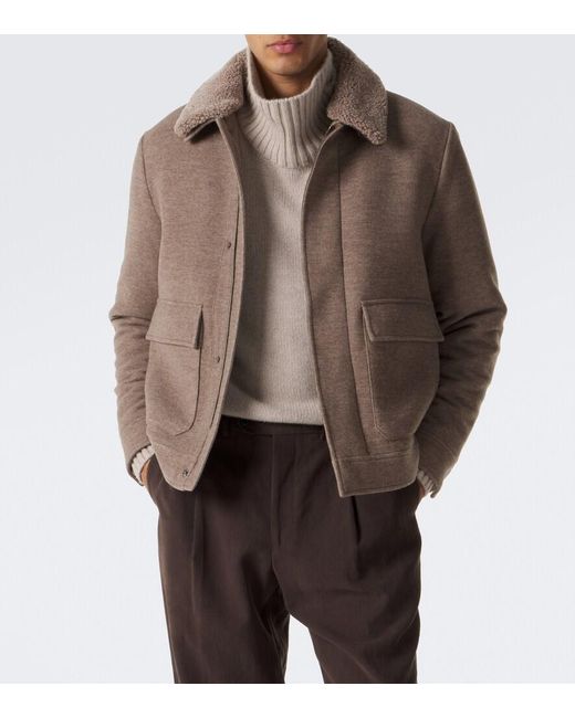 Canali Brown Shearling-Trimmed Wool And Cashmere Jacket for men