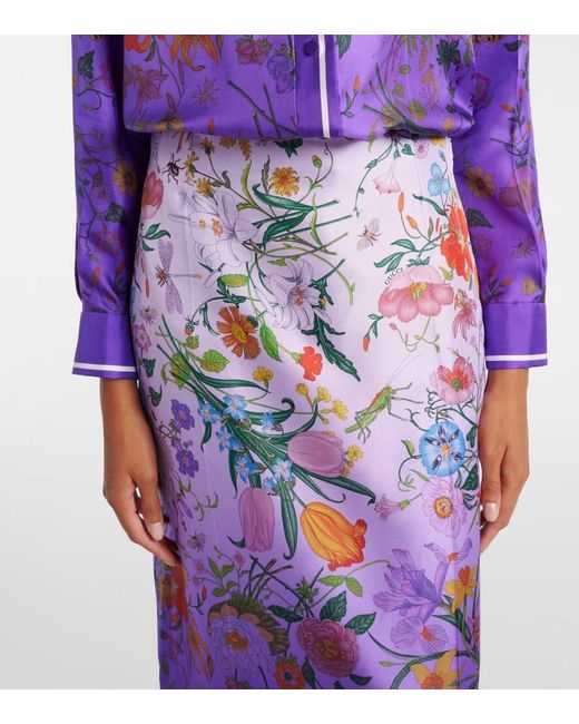 Gucci Purple Floral Silk Midi Skirt