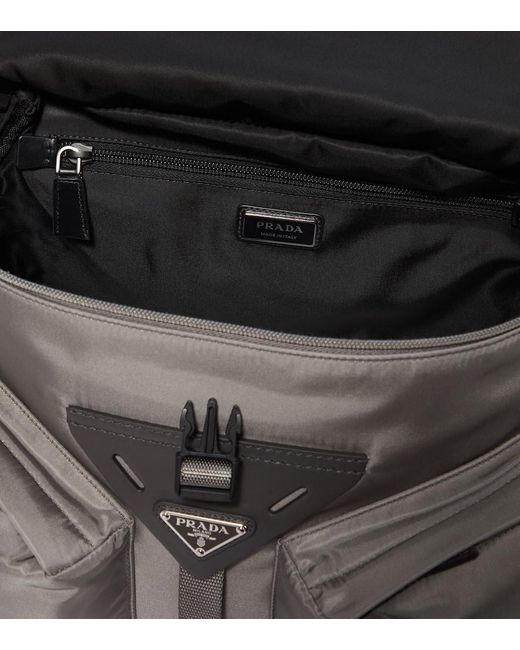 Prada Gray Re-Nylon Leather-Trimmed Crossbody Bag for men