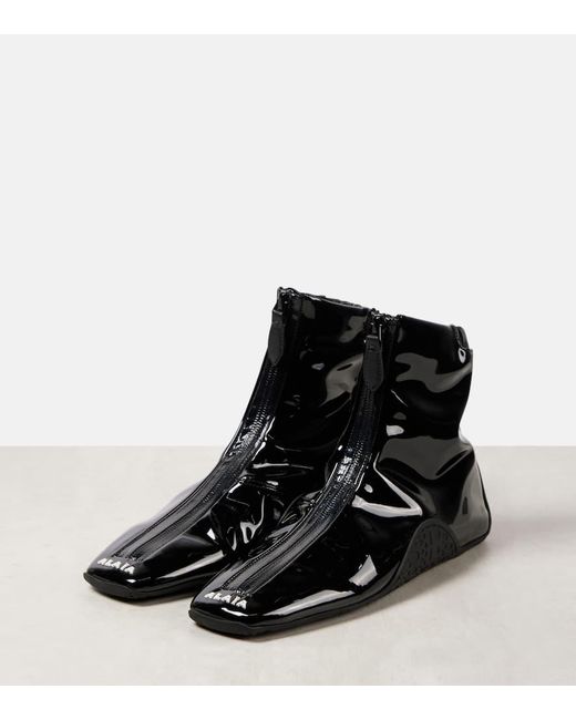 Alaïa Black Sneaker Faux Patent Leather Ankle Boots
