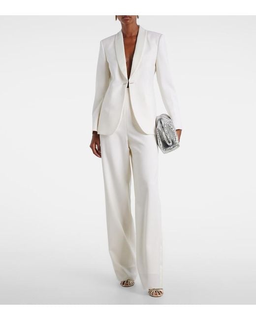 Max Mara White Satin-Trimmed Virgin Wool Gabardine Blazer