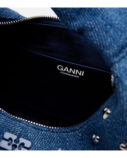 Ganni Blue Mini Studded Denim Top-Handle Bag