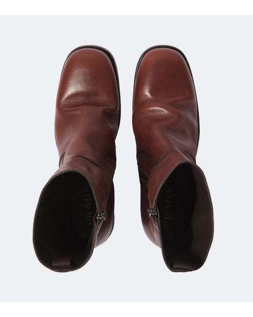 Prada Brown Leather Ankle Boots for men