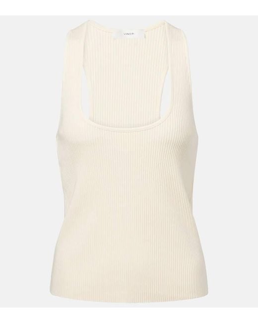 Vince Natural Ribbed-Knit Cotton Blend Top