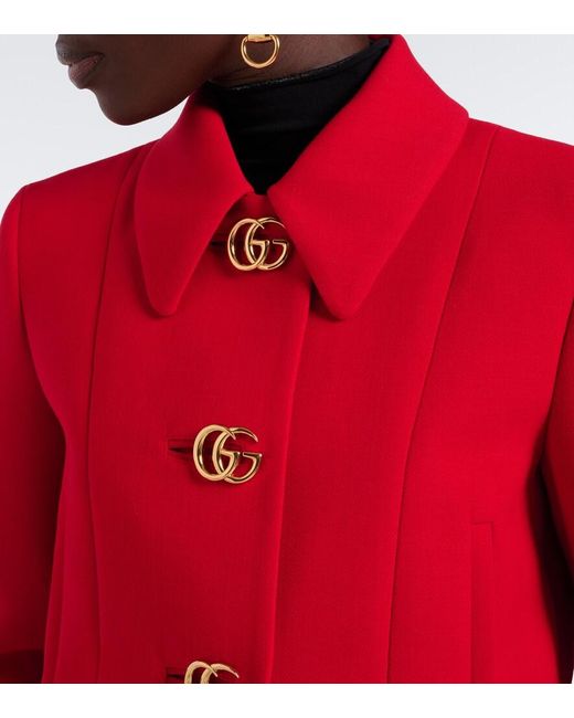 Gucci Red Double G Cropped Wool Crepe Jacket