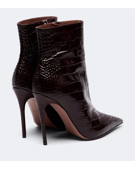 Paris Texas Black Vera Croc-Effect Leather Ankle Boots