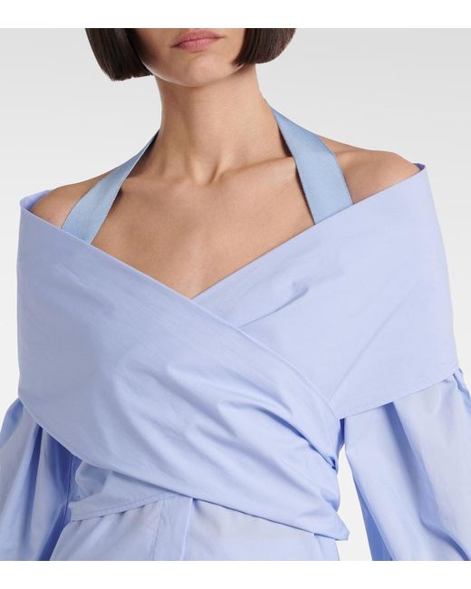 Patou Blue Draped Cotton Poplin Blouse