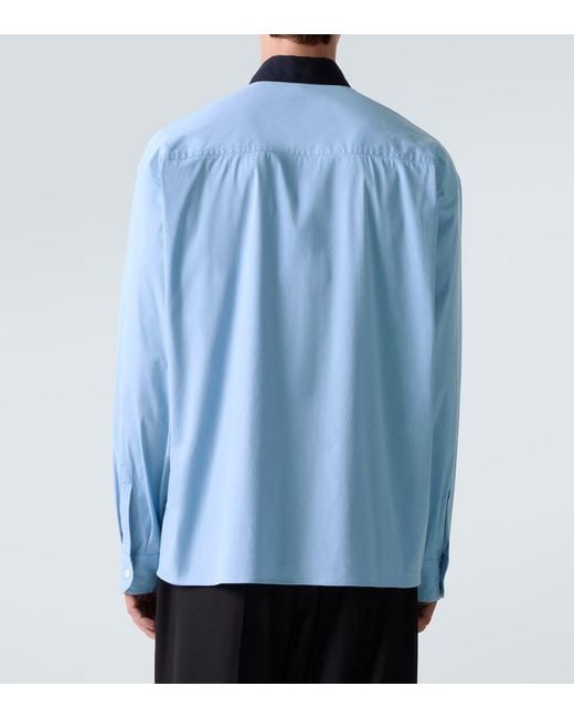 Plan C Blue Cotton-Blend Poplin Shirt for men