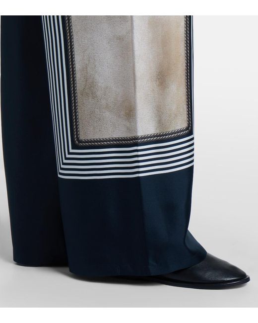 Max Mara Blue Printed Silk Twill Palazzo Pants