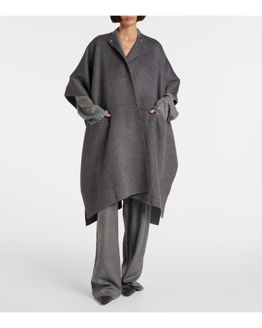 Totême  Gray Double Scarf Wool Coat