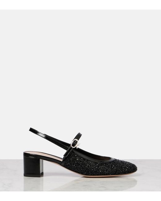 Gianvito Rossi Black Leather-Trimmed Slingback Pumps