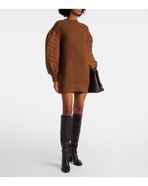 Max Mara Brown Ottuso Ribbed-Knit Virgin Wool Minidress
