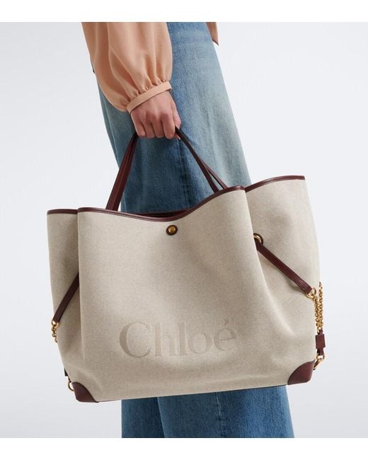Chloé Gray Clover Leather-Trimmed Canvas Tote Bag