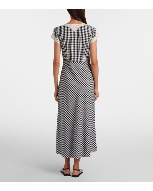 Rixo Gray Amari Lace-Trimmed Checked Midi Dress