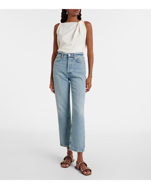 Agolde Blue 90S Pinch Waist Crop High-Rise Straight Jeans
