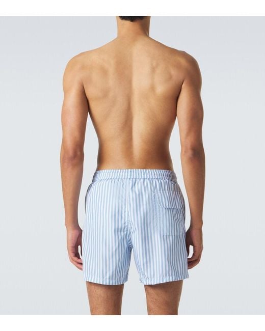 Thom Sweeney Blue Striped Swim Trunks for men