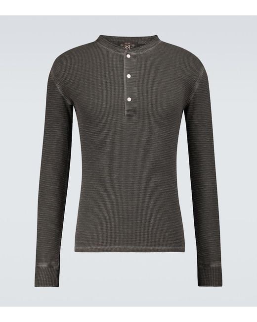 RRL Gray Waffle-Knit Cotton Henley Shirt for men