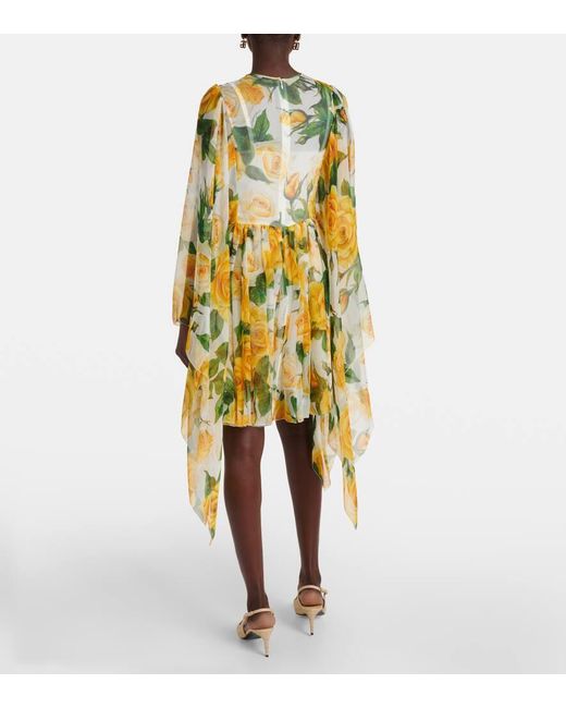 Vestido corto de chifon de seda floral Dolce & Gabbana de color Yellow