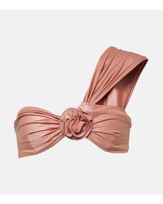 Magda Butrym Pink Floral-Appliqué One-Shoulder Bikini Top