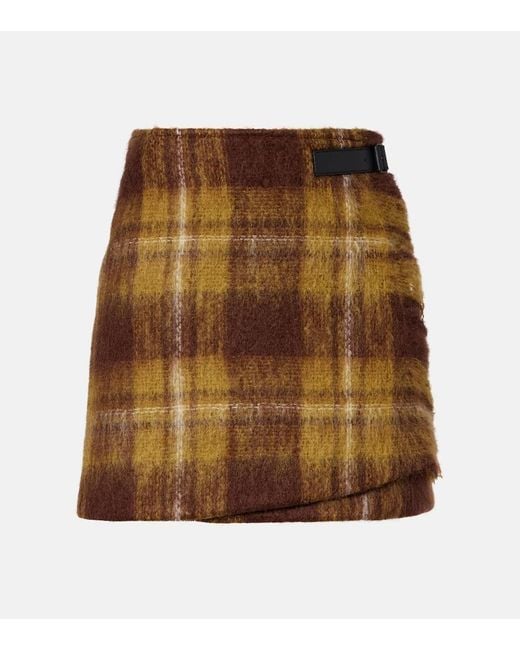 Loewe Brown Checked Mohair And Wool Miniskirt