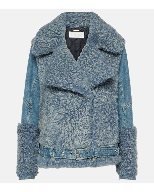Chloé Shearling Denim Jacket in Blue | Lyst