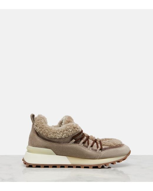Brunello Cucinelli Brown Shearling-Lined Suede Sneakers