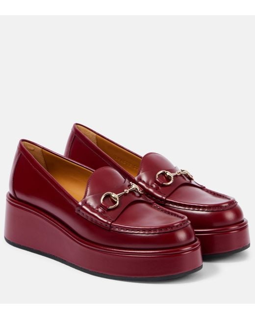 Gucci Red Horsebit Leather Platform Loafers
